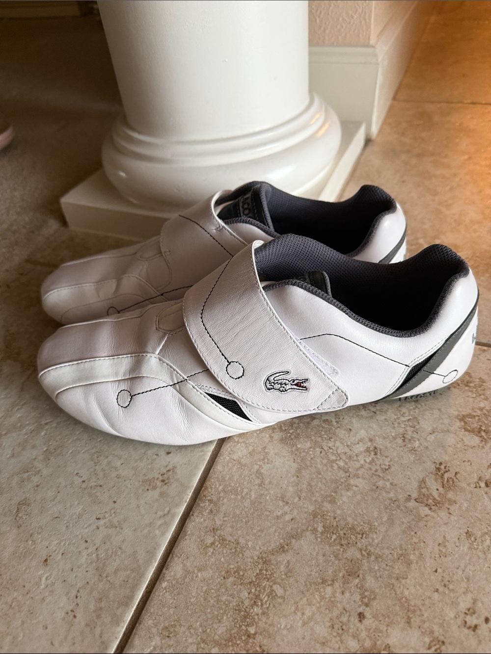Lacoste Men’s White Leather Velcro Strap Sneakers